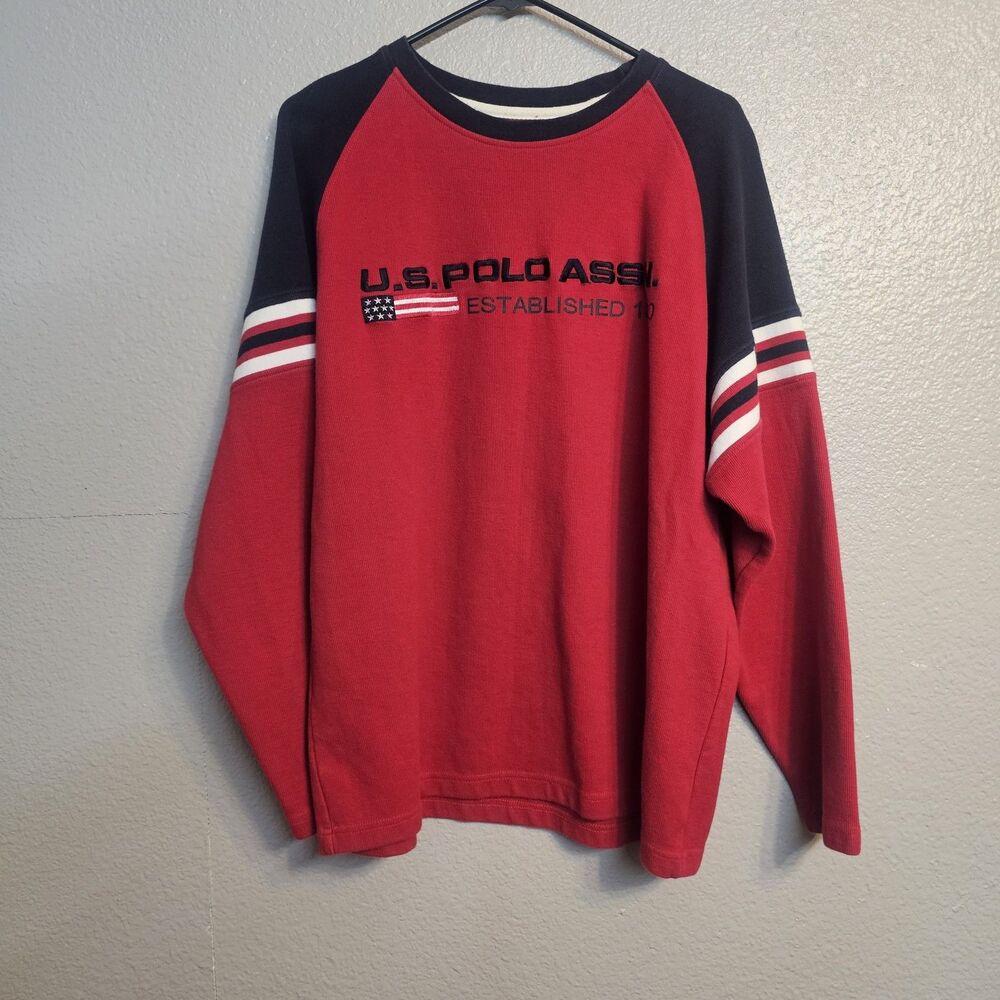 U.S. Polo Assn Mens L Red Navy Crewneck Sweatshirt American Flag Preppy CC829
